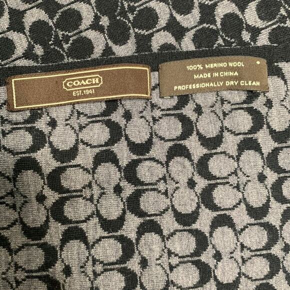 Coach Black & Charcoal Mini Signature Muffler Scarf W1544 7-3/4” x 48” - Picture 2 of 6